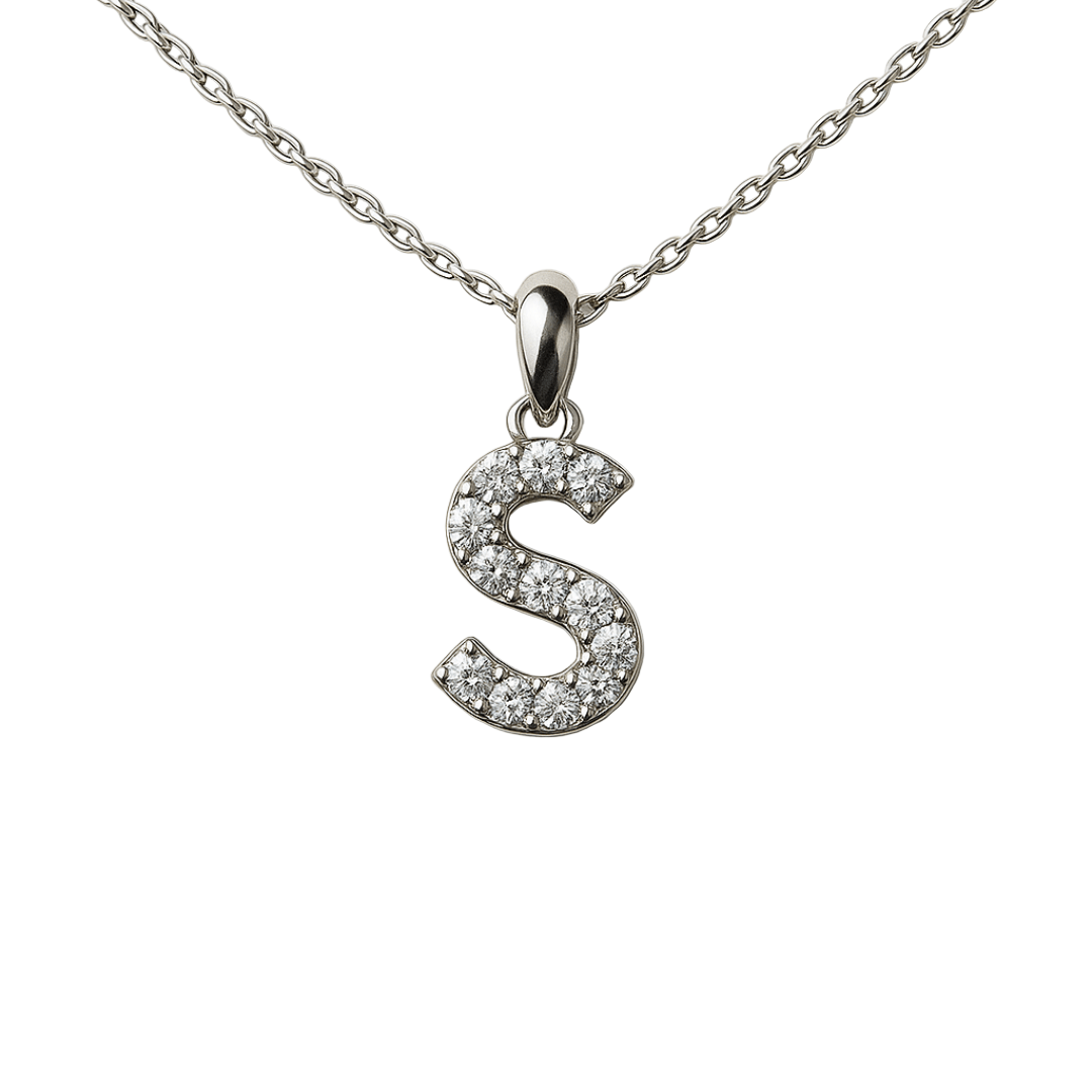 White Gold Initial Pendant Necklace - Necklace | Moarén